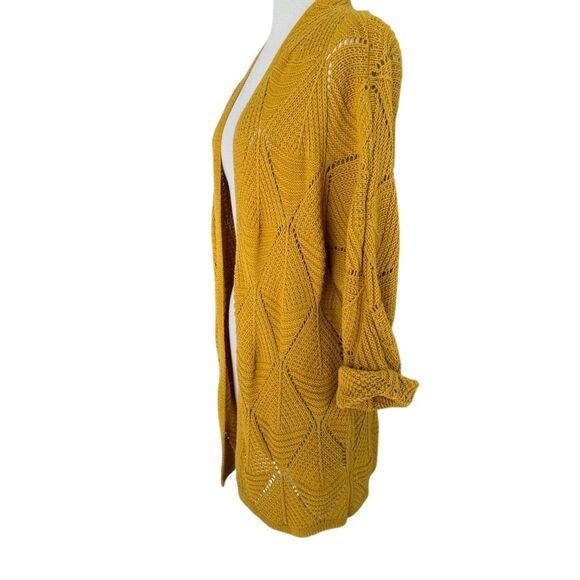 Maurices Mustard Yellow Open Front Knit Cardigan Sweater Cotton Blend Size Small - Picture 4 of 8